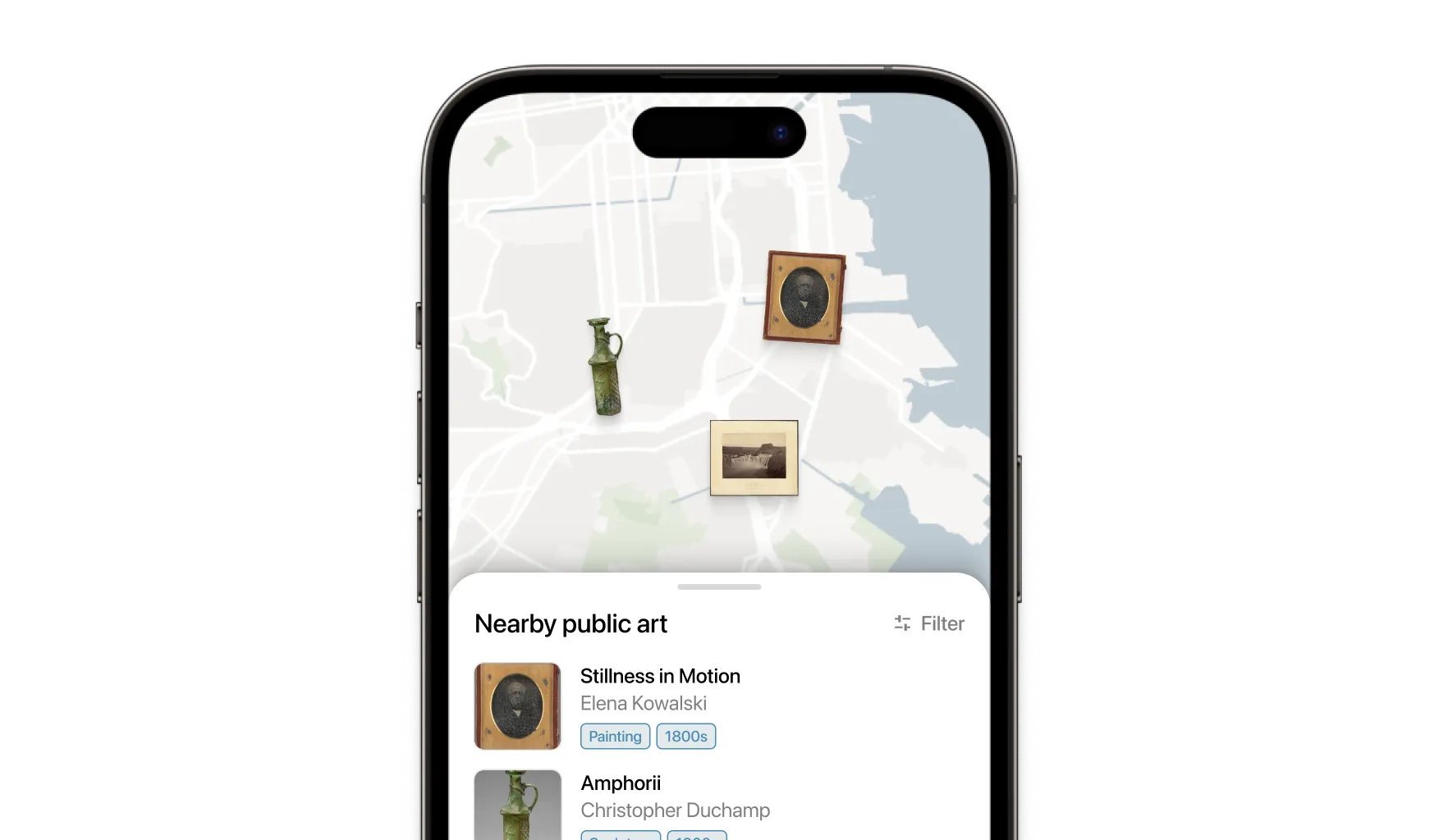 The public art guide, open on the map
