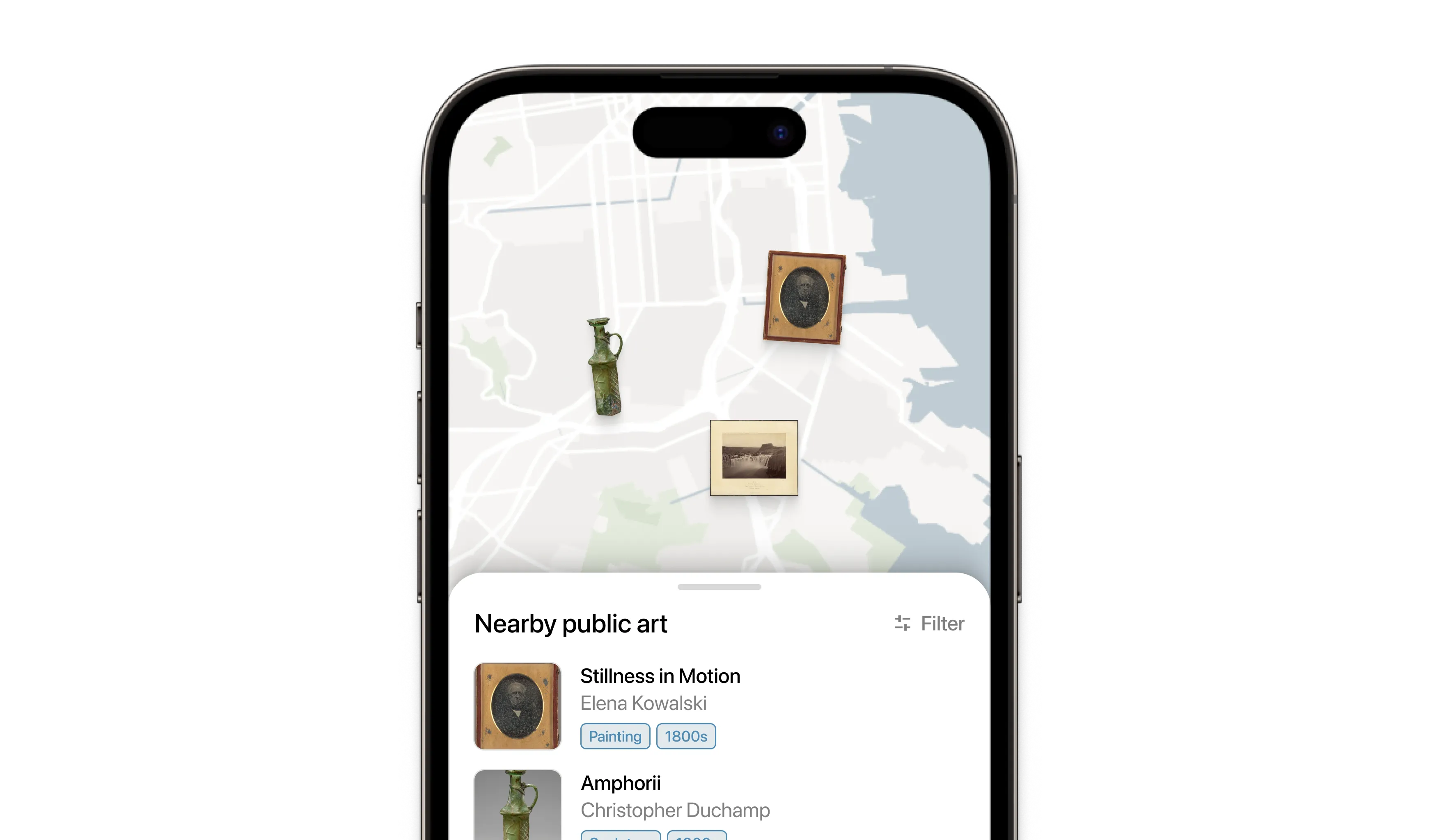 The public art guide, open on the map