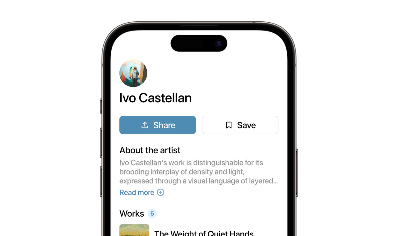An artwork's page crediting its artist by name, with a link to their other works