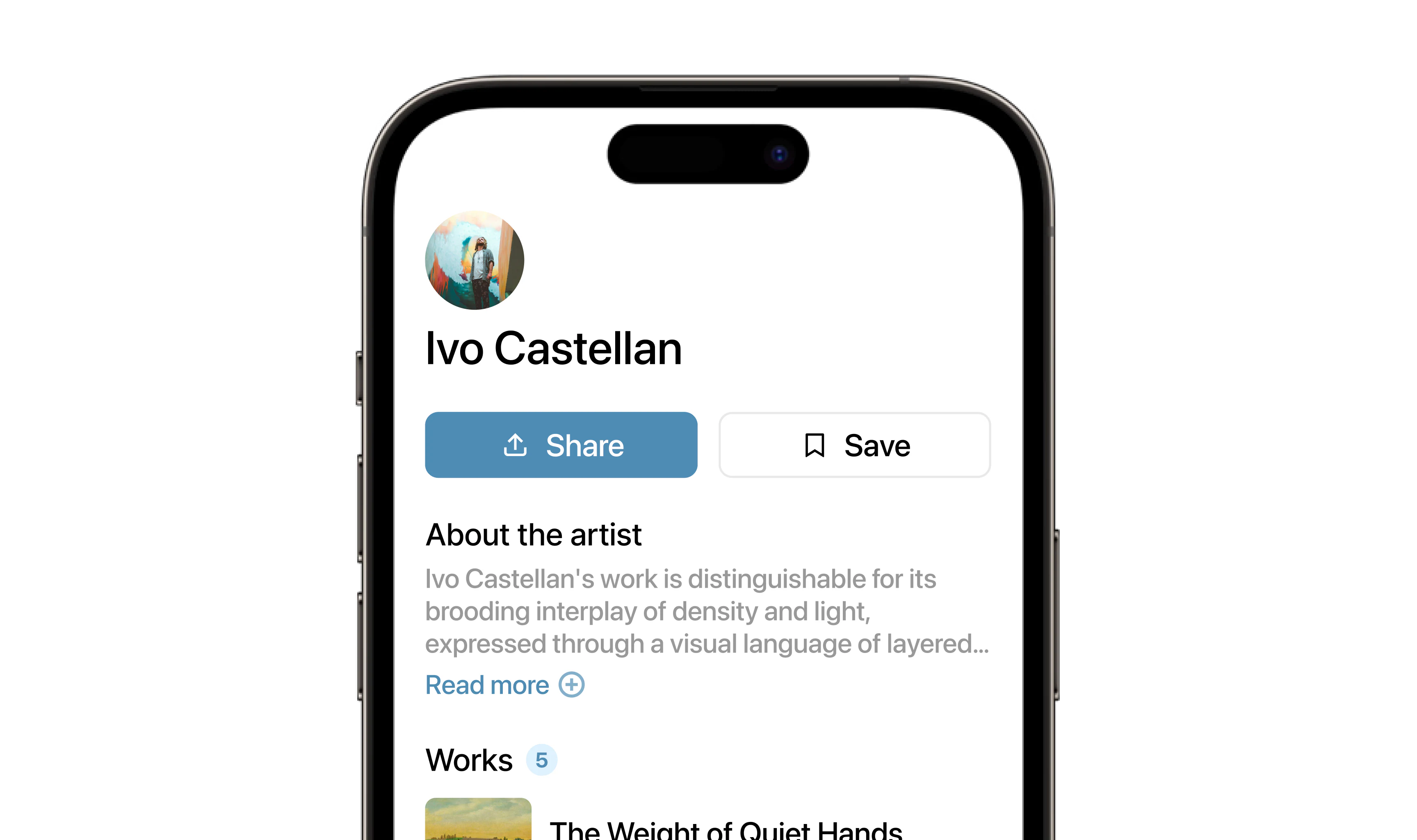 An artwork's page crediting its artist by name, with a link to their other works