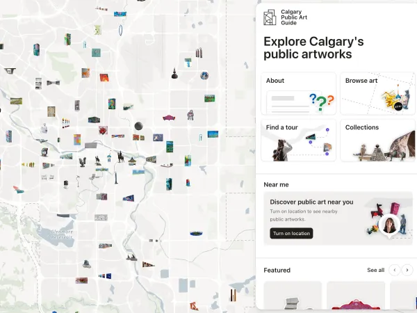 The Calgary Public Art Guide with artworks plotted across the city map.