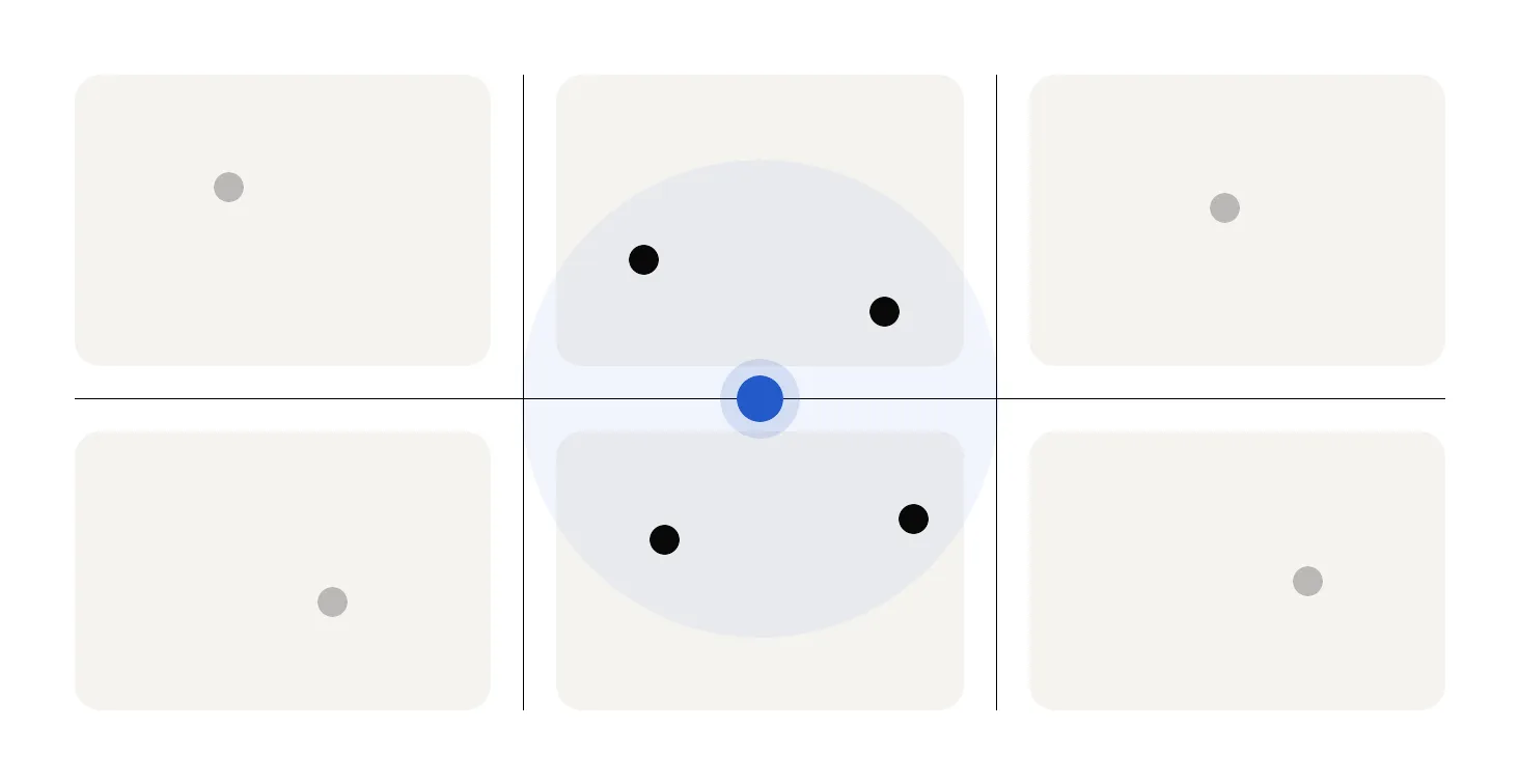 A map with a highlighted walking radius around a visitor's location, revealing four nearby artworks.